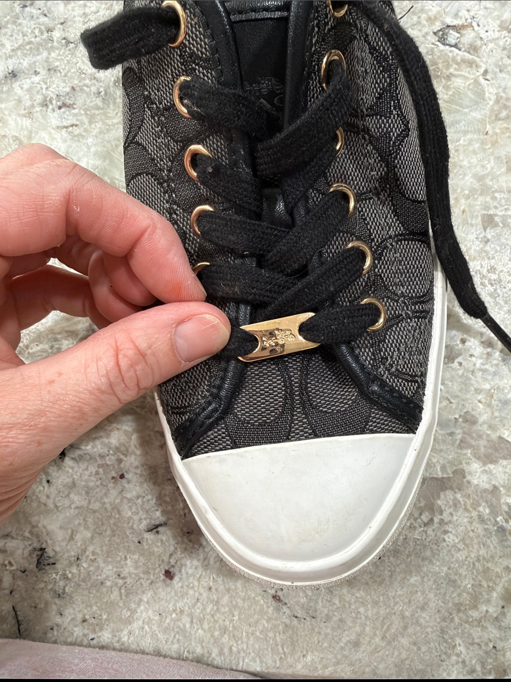 Coach Empire Low Top Sneakers Black Signature Canvas Shoes Lace Up Womens 7.5 - Picture 6 of 7